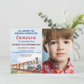 Zugfahrbahn zum Geburtstag Einladung mit Foto (Stehend Vorderseite)