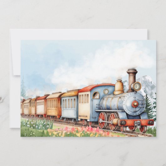 Zugfahrbahn zum Geburtstag Einladung mit Foto (Rückseite)