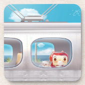 Zugfahrt mit Katze Getränkeuntersetzer (Vorderseite)