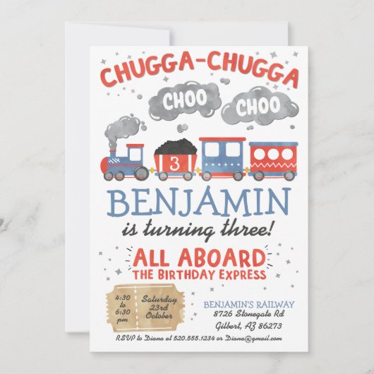 Zugfarbe Geburtstag Einladung (Vorderseite)