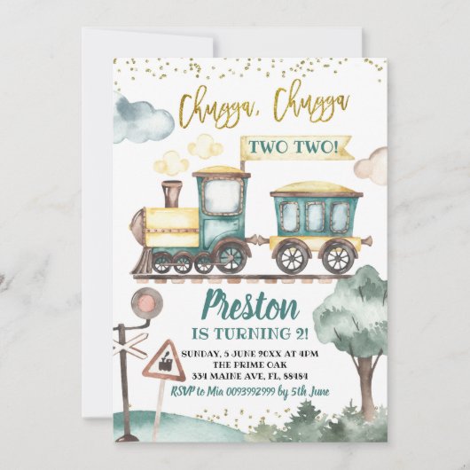 Zugjunge zum zweiten Geburtstag Einladung (Vorderseite)