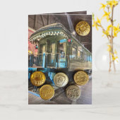 Zugknopf Eisenbahn Postkarte (Gelbe Blume)