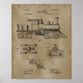 Zuglokomotive-Patent Zeichnend Poster
