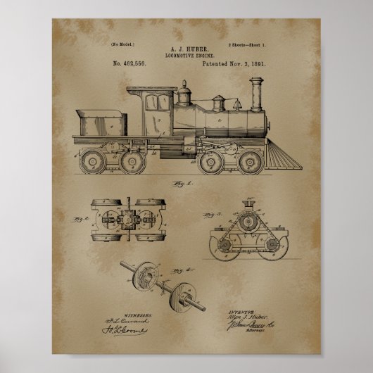 Zuglokomotive-Patent Zeichnend Poster (Vorne)