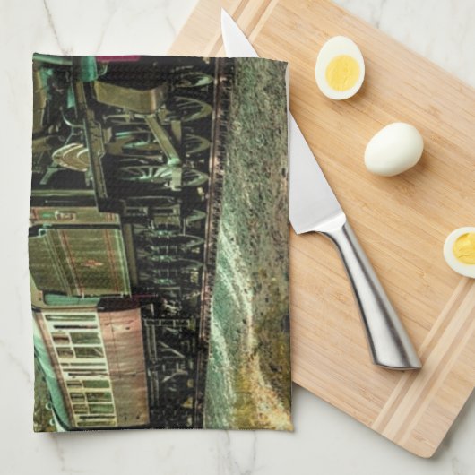 Zuglokomotive Retro Vintage Herbstlaub Geschirrtuch (Viertel Falte)