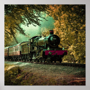 Zuglokomotive Retro Vintage Herbstlaub Poster