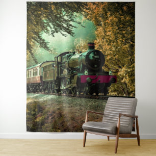 Zuglokomotive Retro Vintage Herbstlaube Wandteppich