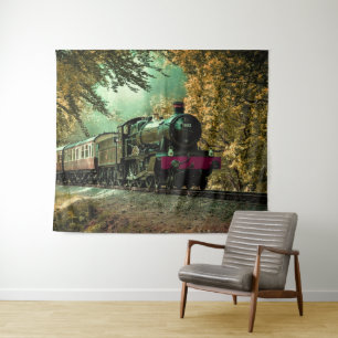 Zuglokomotive Retro Vintage Herbstlaube Wandteppich