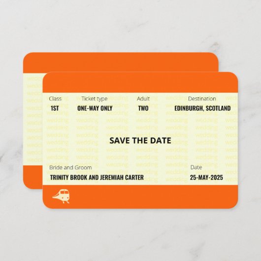 Zugschein Inspiriert | Hochzeitsstichtag speichern Einladung (Vorne/Hinten)