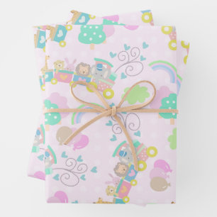Zugtiere rosa geschenkpapier set