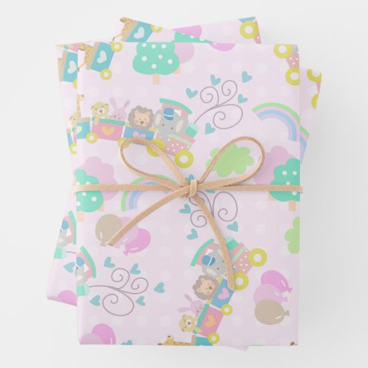 Zugtiere rosa geschenkpapier set (Beispiel)