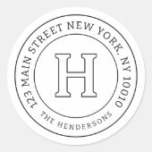 Zuhause Address Chic Modern Family Monogram Runder Aufkleber (Vorderseite)