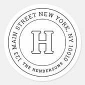 Zuhause Address Chic Modern Monogram Runder Aufkleber (Vorderseite)