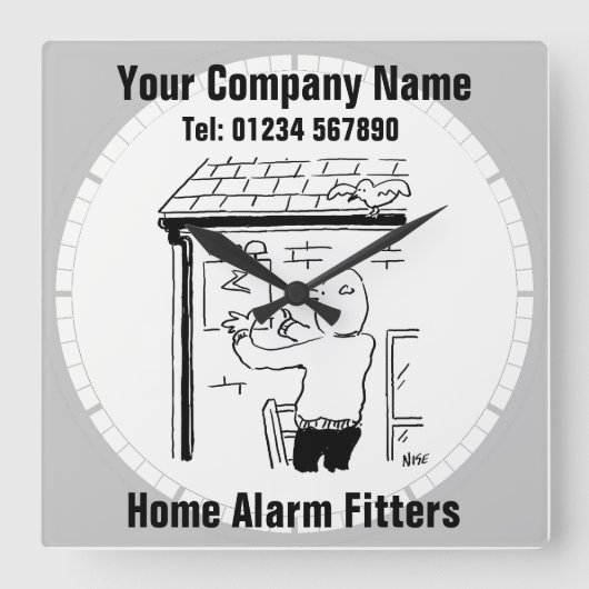 Zuhause Alarm Cartoon Quadratische Wanduhr (Vorderseite)