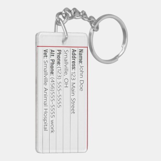 Zuhause-alleine-Notfallkarte-Schlüsselanhänger Schlüsselanhänger (Rückseite links)