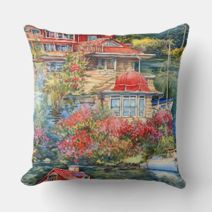 Zuhause an der Wasserfront mit Sailboat Kissen