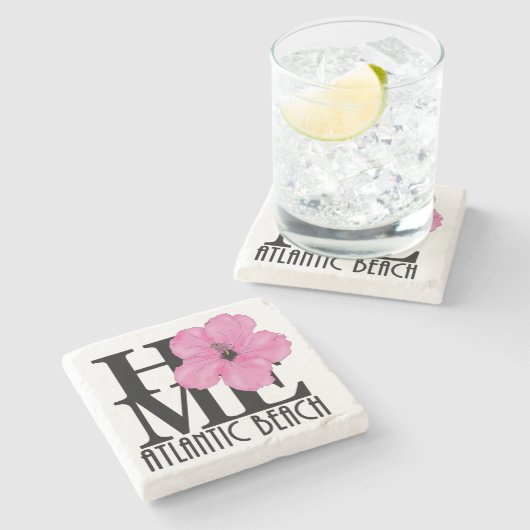 ZUHAUSE Atlantic Beach rosa Hibiskus Steinuntersetzer (Seitenansicht)