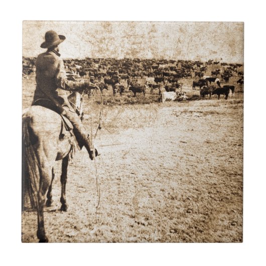 Zuhause auf dem Strecken-Vintager Cowboy-alten Fliese (Vorderseite)