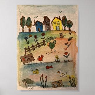 Zuhause auf einem Hügel Poster