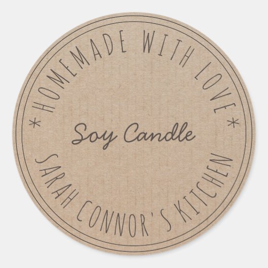 Zuhause aus Liebe Soy Candle Kraft Papier Runder Aufkleber (Vorderseite)