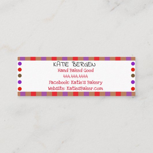 Zuhause Backgeschäft oder Bäckerei Mini Visitenkarte (Rückseite)