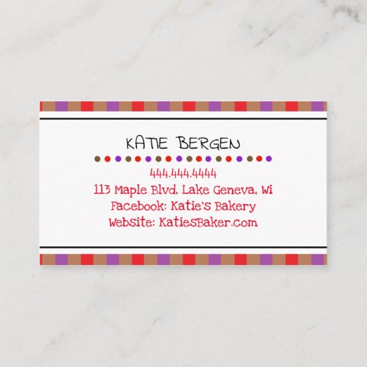 Zuhause Backgeschäft oder Bäckerei Visitenkarte (Rückseite)