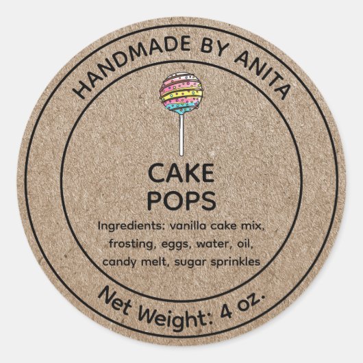 Zuhause Baked Cake Pop Label Kraft Runder Aufkleber (Vorderseite)