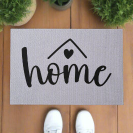 Zuhause Black Typografy Herz Willkommen Gray Textu Fußmatte