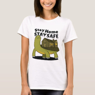Zuhause bleibe, sicher Bleibe, Schildkröte mit Hau T-Shirt