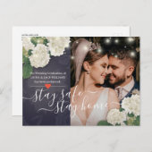 Zuhause bleibe und Bleibe des Fotos für die Hochze Ankündigungspostkarte (Vorne/Hinten)