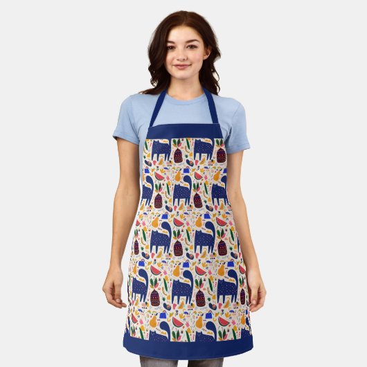 Zuhause Blue Cat Hygge Muster Schürze (Getragen)