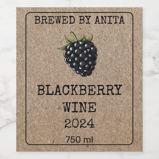 Zuhause Brewing BlackBerry Wine Kraft Paper Style Weinetikett (Einzelnes Label)
