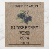 Zuhause Brewing Elderberry Wine Kraft Paper Style Weinetikett (Einzelnes Label)