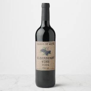 Zuhause Brewing Elderberry Wine Kraft Paper Style Weinetikett