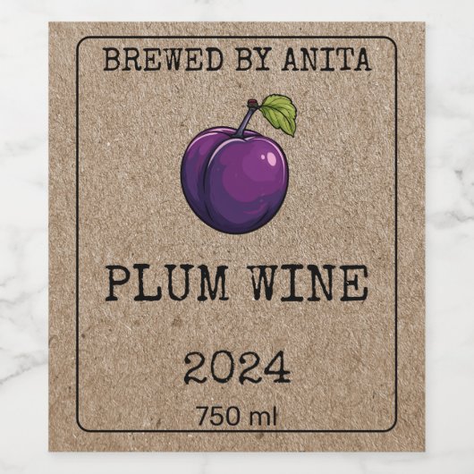 Zuhause Brewing Plum Wine Kraft Paper Style Weinetikett (Einzelnes Label)