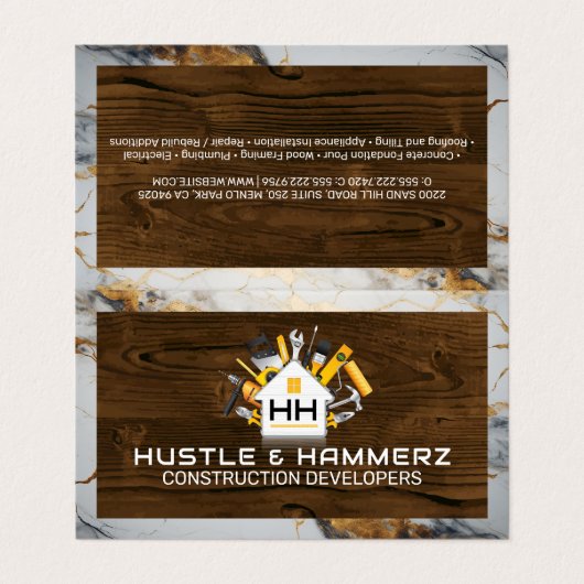 Zuhause Build-Konstruktionstools | Holz | Marmor Visitenkarten (Außenseite Aufgefaltet)