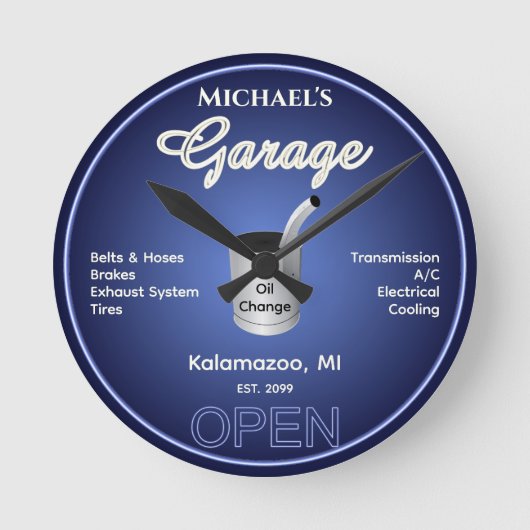 Zuhause Car Mechanische Garage Komplett-Uhr Runde Wanduhr (Vorderseite)
