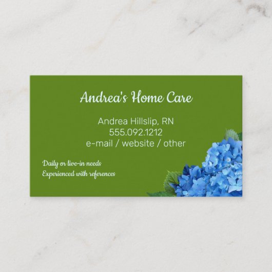 Zuhause Care Blue Hydrangeas für kundenspezifische Visitenkarte (Vorderseite)