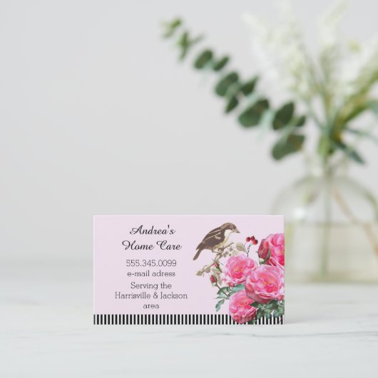 Zuhause Care Rosen und Vögel Visitenkarte (Stehend Vorderseite)