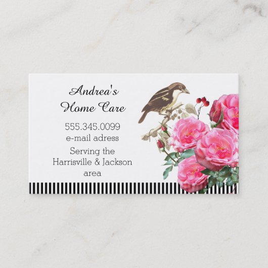 Zuhause Care Rosen und Vögel Visitenkarte (Vorderseite)