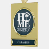 ZUHAUSE Charleston Customizable - Jahr etabliert Banner-Ornament Gold (Links)