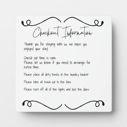 Zuhause Checkout-Informationen für Gastbesucher Fotoplatte (Vorderseite)