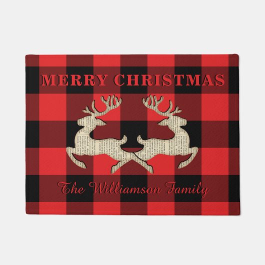 Zuhause Christmas Deer Antlers Red Black Gingham Fußmatte (Vorderseite)