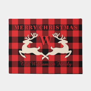 Zuhause Christmas Deer Antlers Red Black Gingham Fußmatte