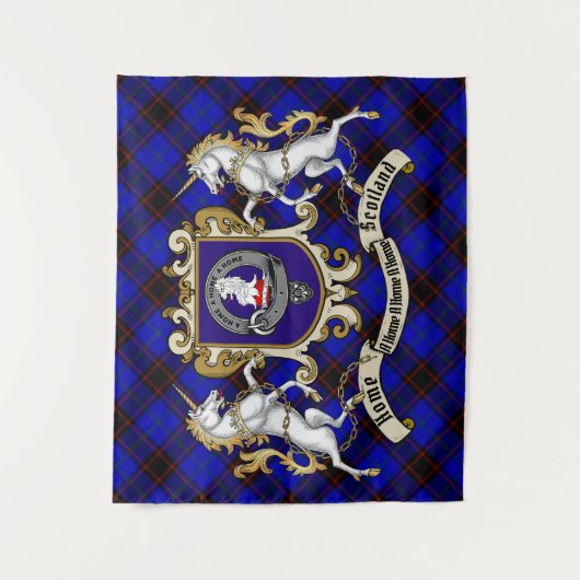 Zuhause Clan Abzeichen & Unicorns mit Tartan Wandteppich (Vorderseite)
