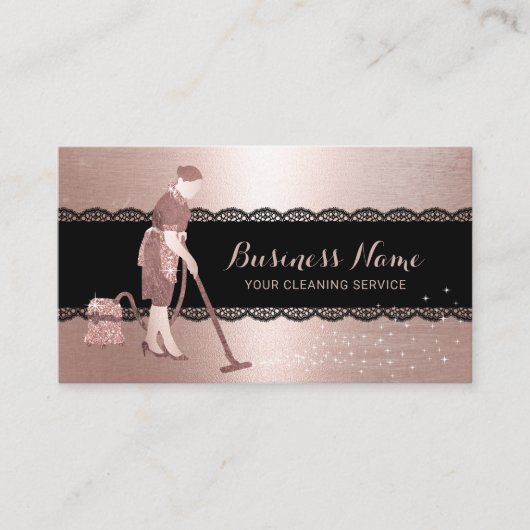 Zuhause Cleaning Modern Rose Gold Black Lacke Haus Visitenkarte (Vorderseite)