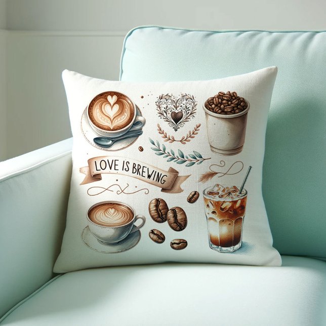 Zuhause Coffee Bar Throw Kissen (Coffee lover gift ideas love is brewing throw pillow by Do Tell A Belle)