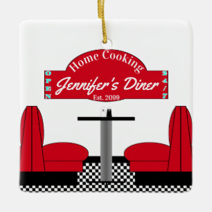 Zuhause Cooking Name Koch Diner Retro Square Keramikornament