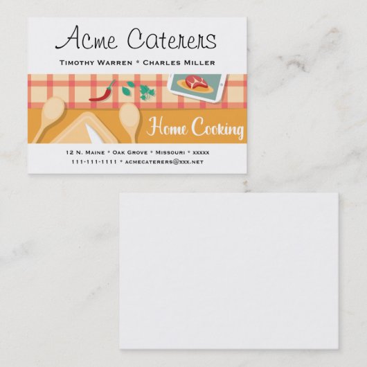 Zuhause, das Catering kocht Visitenkarte (Vorne/Hinten)