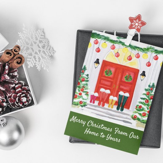 Zuhause-Dekorierte Tür Feiertagskarte